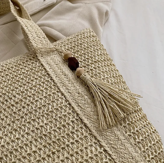 Chic Mahogany Straw Shoulder Bag