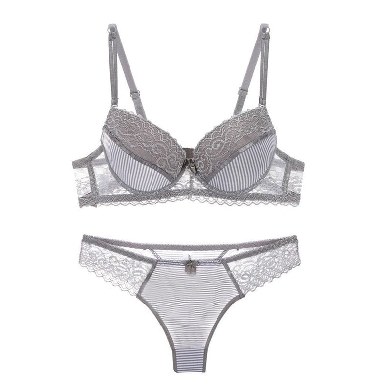 Prism Wellness Lace Striped Lingerie Set with Bra and Panties