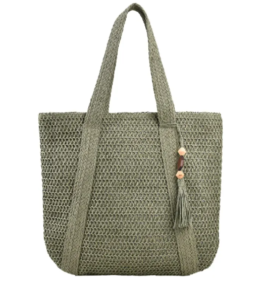 Chic Mahogany Straw Shoulder Bag