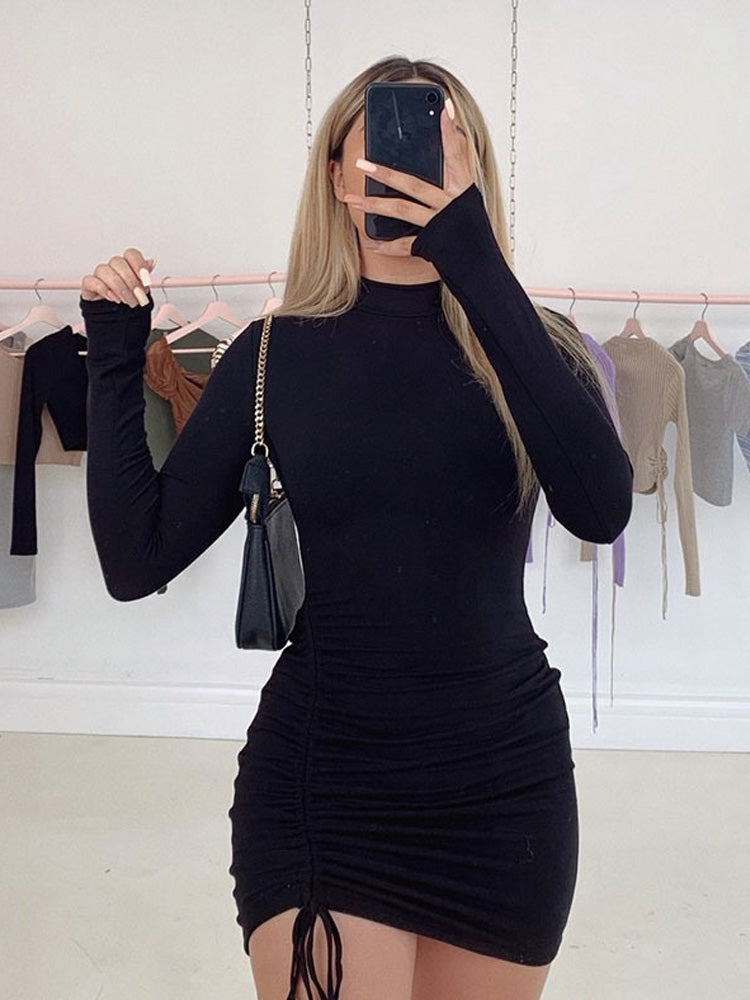 Prism Wellness Black Turtleneck Mini Dress for Women