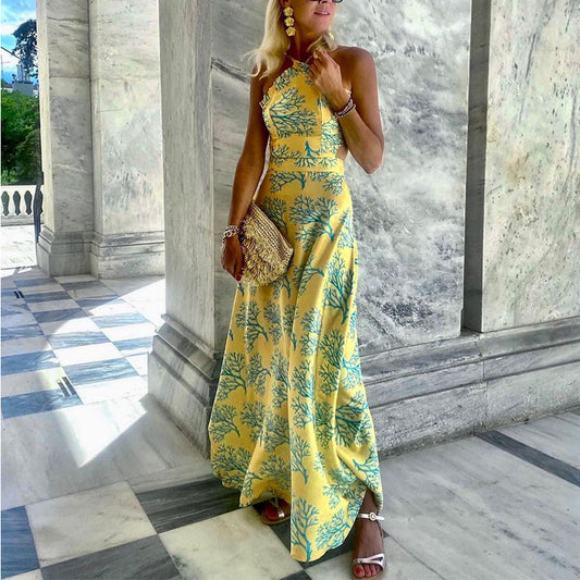 Halterneck Print Midi Dress