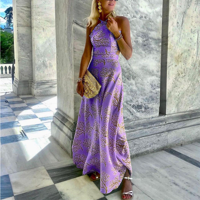 Halterneck Print Midi Dress