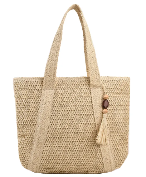 Chic Mahogany Straw Shoulder Bag