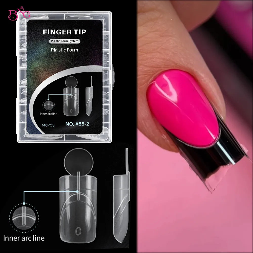 BNG New Matte Dual Forms With French Line Full Cover Dual Nail Molds for Uv Gel Acrylic Nail Art Extension 140PCS 14 Sizes