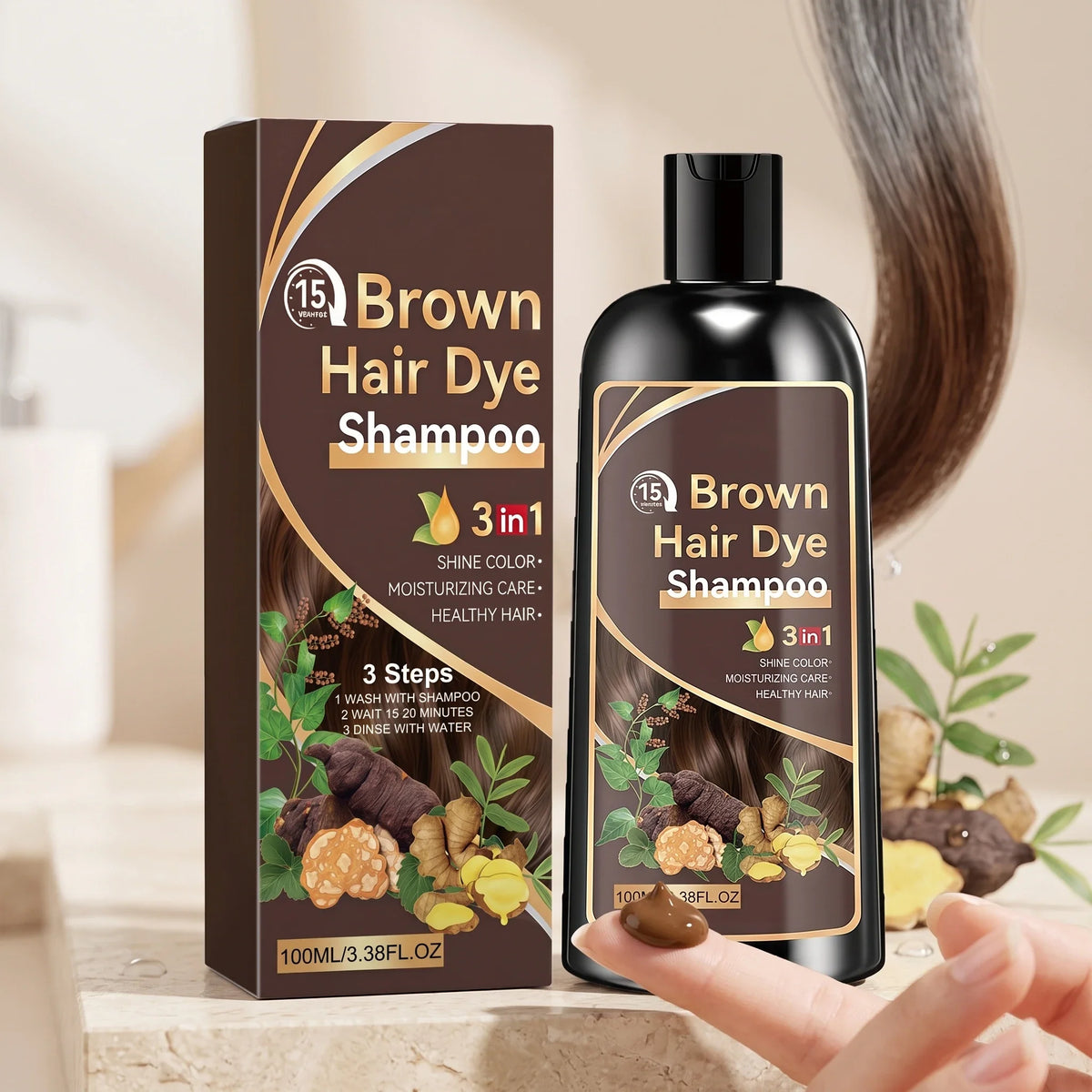 100ML Herbal Brown Hair Dyeing Shampoo Nourishing Scalp Repairing Damaged Hair Moisturizing Enhance Gloss Easy To Rinse Volumizing Smoothing Hair Dye Shampoo