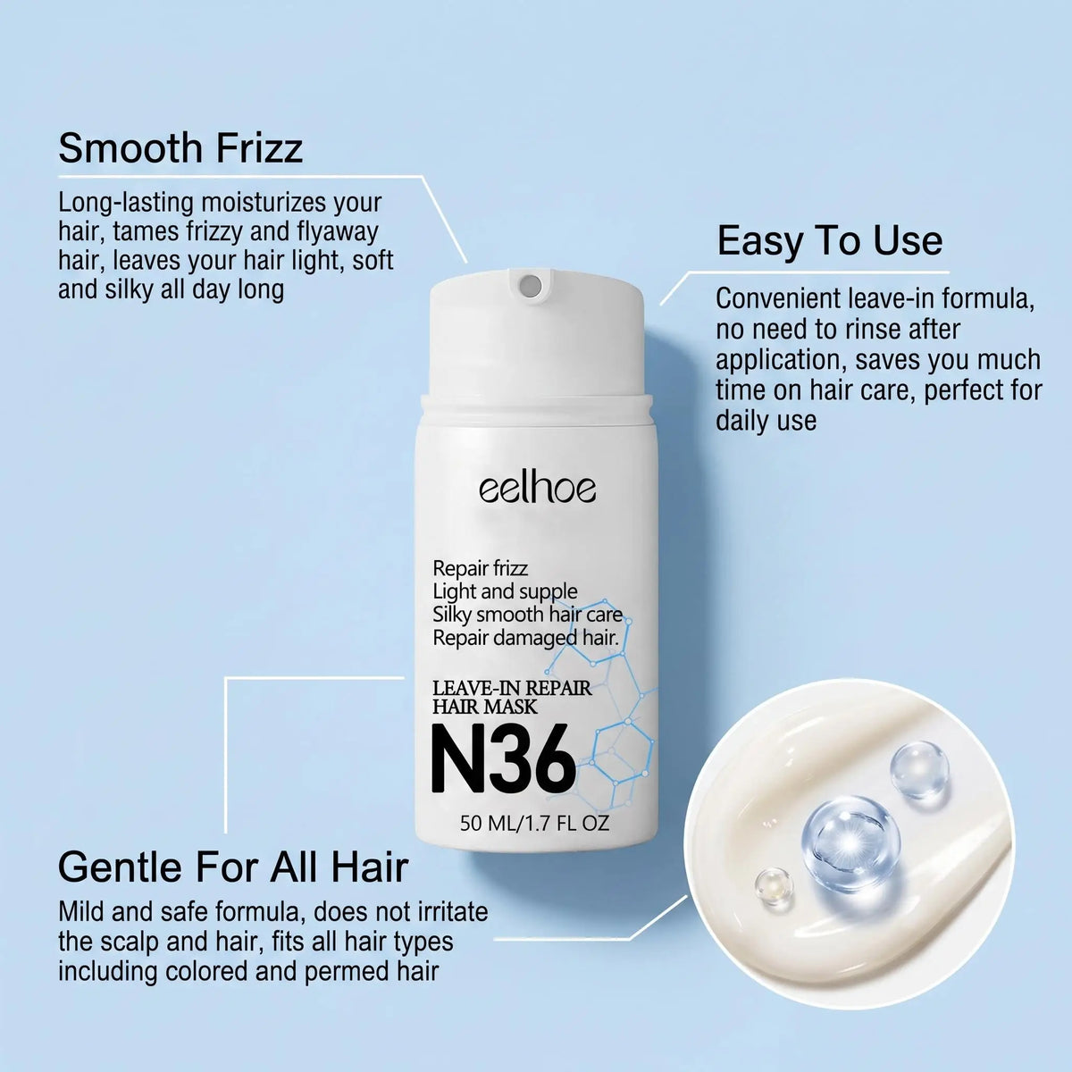 Eelhoe Leave in Hair Mask 2 Pack Deep Nourishing Moisturizing Smooth Frizz Control Shine Enhancing Conditioner for Dry Damaged Hair Care