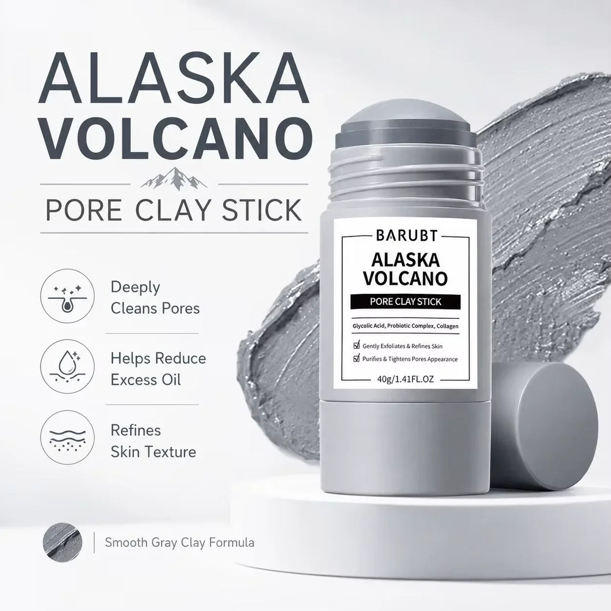 Alaska Volcano Pore Clay Stick Oil Control Deep Pore Cleanser Blackhead Remover Mask Stick Exfoliating Purifying Facial Mud Mask For Oily Skin