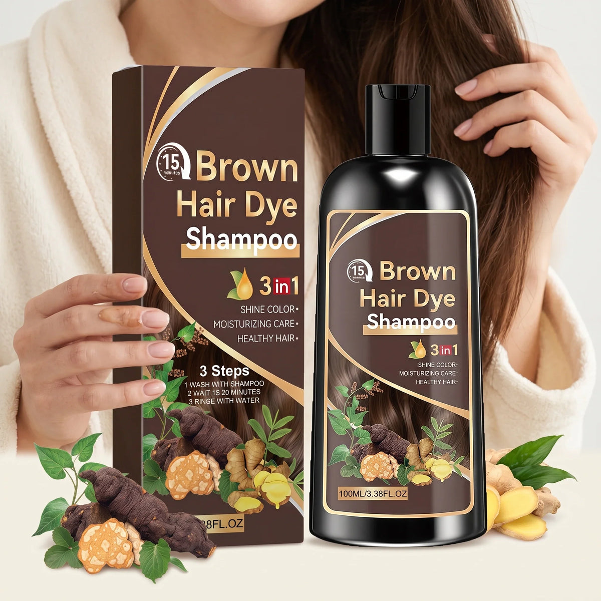 100ML Herbal Brown Hair Dyeing Shampoo Nourishing Scalp Repairing Damaged Hair Moisturizing Enhance Gloss Easy To Rinse Volumizing Smoothing Hair Dye Shampoo