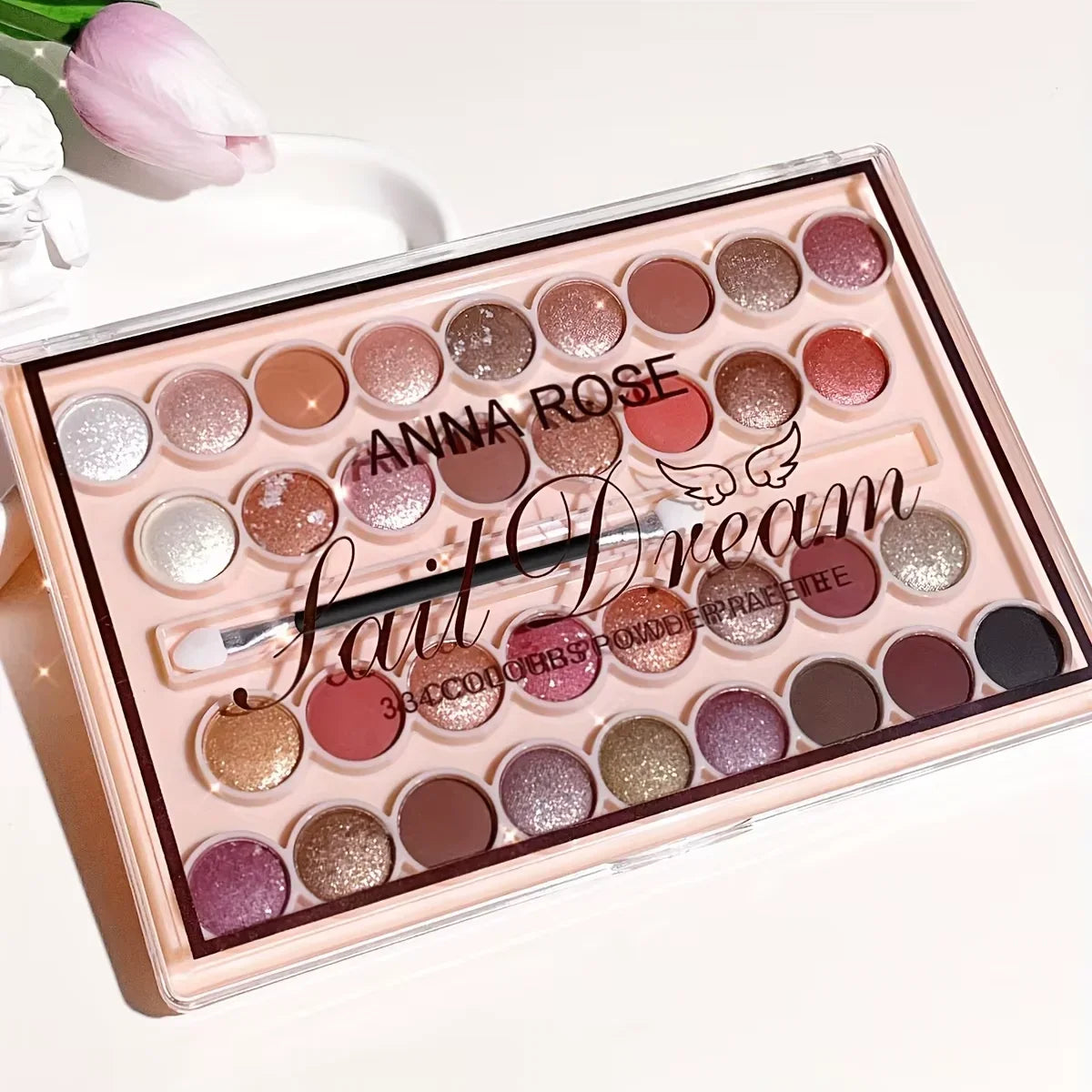 34-Color Eyeshadow Palette with Brush-High Pigment Matte & Shimmer Finishes Waterproof & Sweatproof Perfect - Coral & Nude Tones