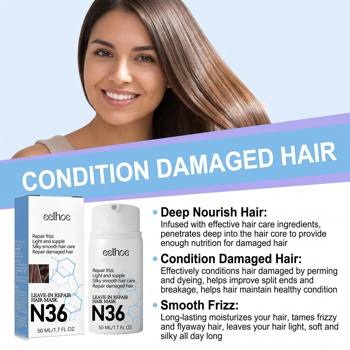 Eelhoe Leave in Hair Mask 2 Pack Deep Nourishing Moisturizing Smooth Frizz Control Shine Enhancing Conditioner for Dry Damaged Hair Care