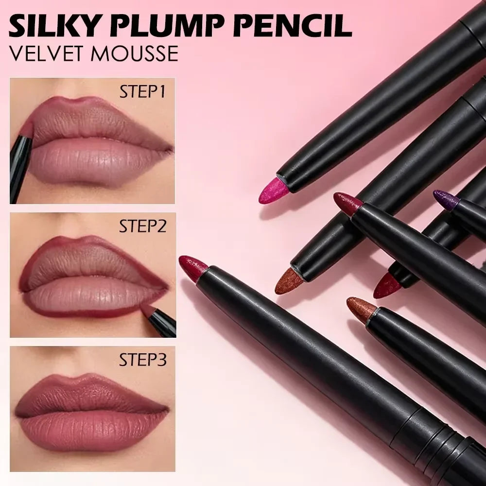5 Colors Waterproof Matte Lipliner Pencil Red Contour Tint Lipstick Long Lasting Non-stick Cup Moisturising Lips Makeup