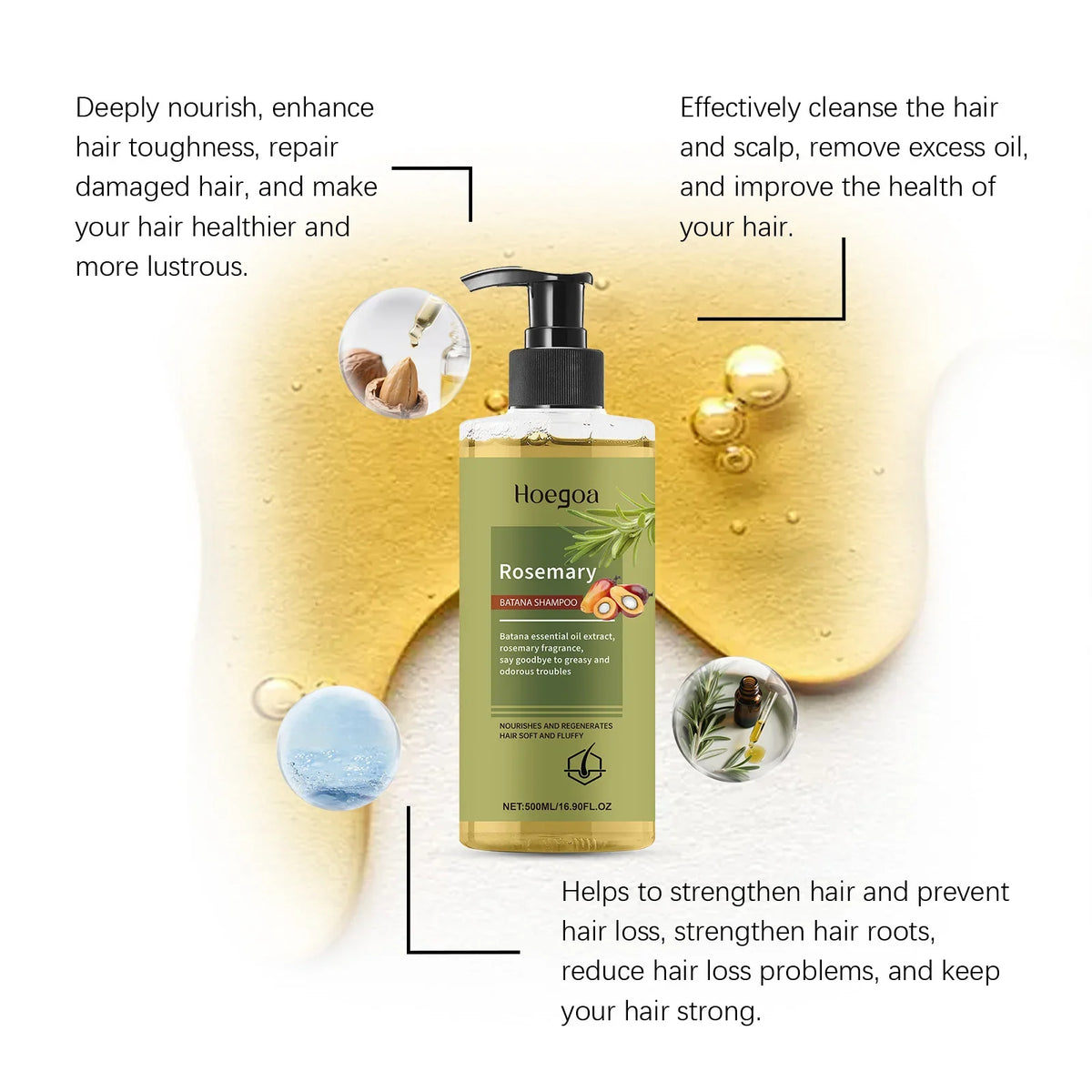 500ML Rosemary Hair Shampoo Gentle Cleaning Scalp Enhance Smoothness Strengthen Hair Root Anti-frizzing Volumizing Refreshing Natural Hair Shampoo