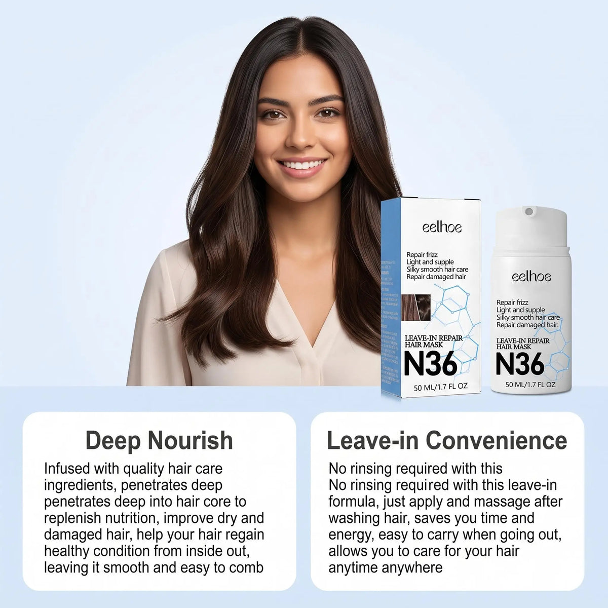 Eelhoe Leave in Hair Mask 2 Pack Deep Nourishing Moisturizing Smooth Frizz Control Shine Enhancing Conditioner for Dry Damaged Hair Care