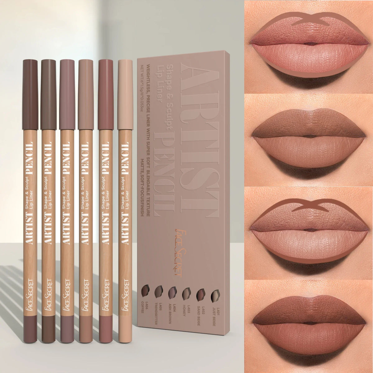 6pcs Nude Lip Liner Set Creamy Pencils - Waterproof, Matte Finish, Long-Lasting & Smudge-Proof, Easy to Apply for All Skin Types