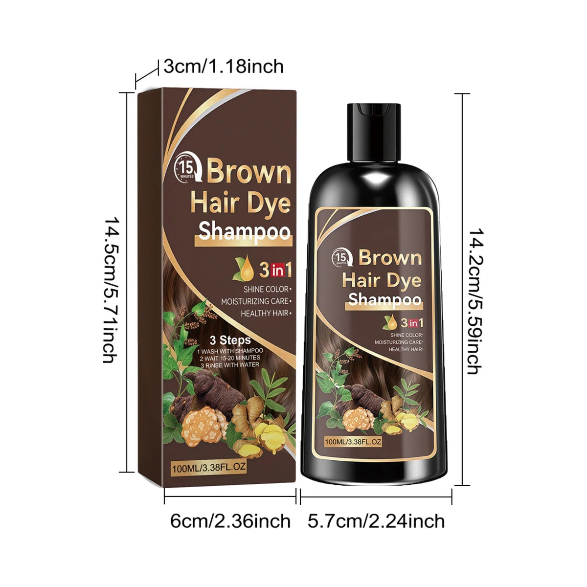 100ML Herbal Brown Hair Dyeing Shampoo Nourishing Scalp Repairing Damaged Hair Moisturizing Enhance Gloss Easy To Rinse Volumizing Smoothing Hair Dye Shampoo