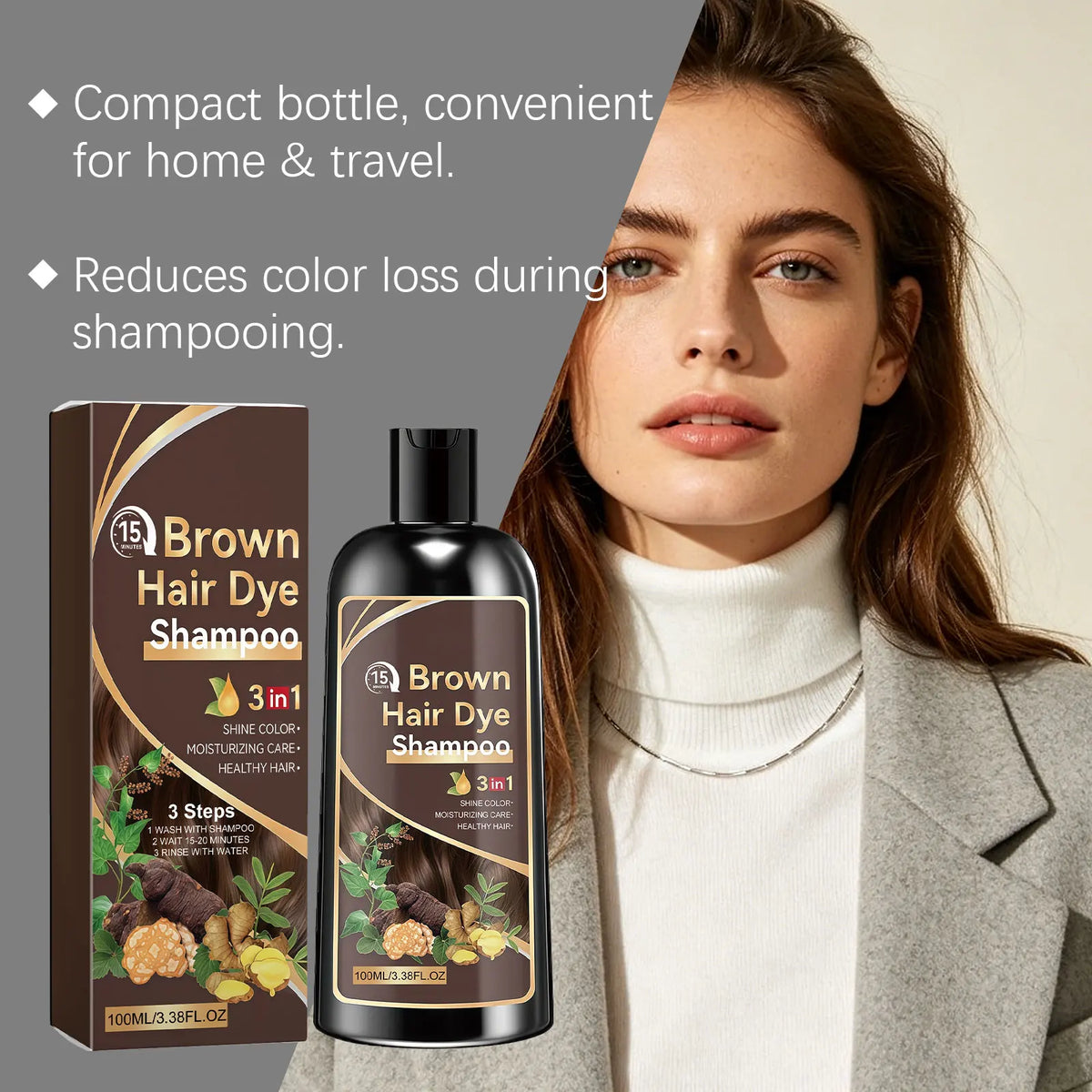 100ML Herbal Brown Hair Dyeing Shampoo Nourishing Scalp Repairing Damaged Hair Moisturizing Enhance Gloss Easy To Rinse Volumizing Smoothing Hair Dye Shampoo