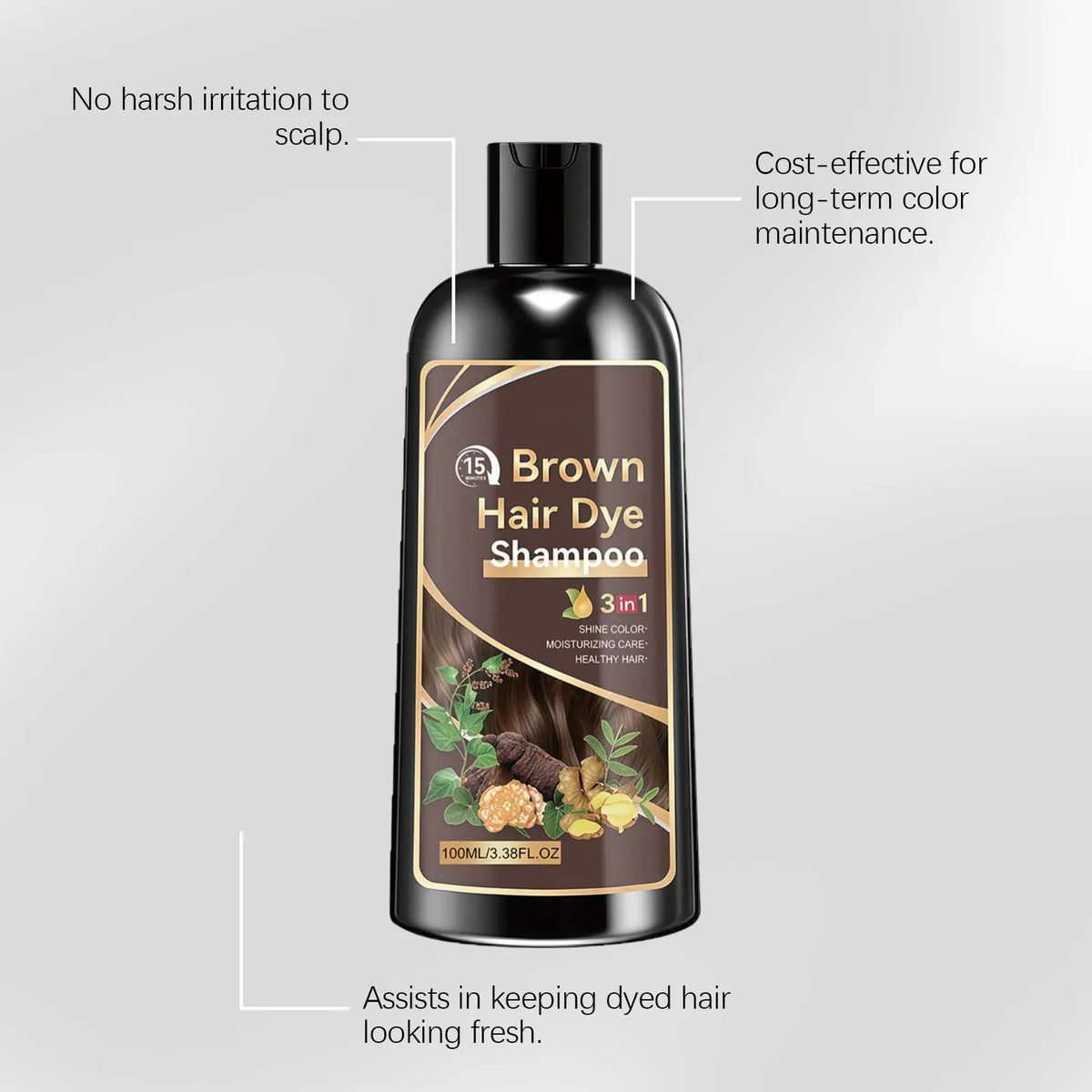100ML Herbal Brown Hair Dyeing Shampoo Nourishing Scalp Repairing Damaged Hair Moisturizing Enhance Gloss Easy To Rinse Volumizing Smoothing Hair Dye Shampoo