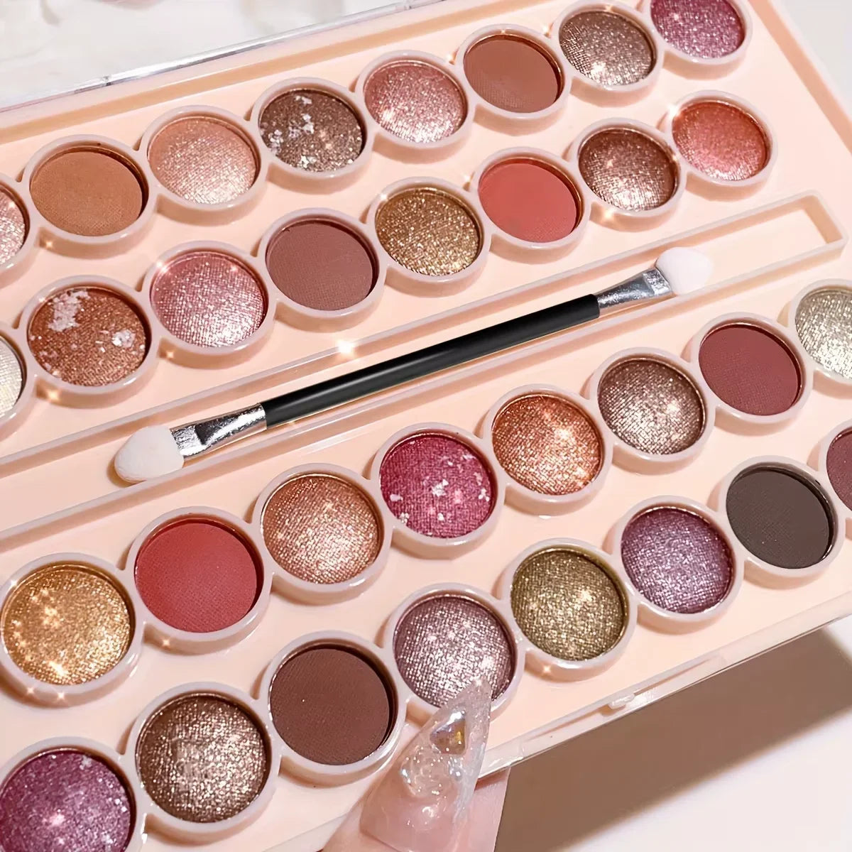 34-Color Eyeshadow Palette with Brush-High Pigment Matte & Shimmer Finishes Waterproof & Sweatproof Perfect - Coral & Nude Tones
