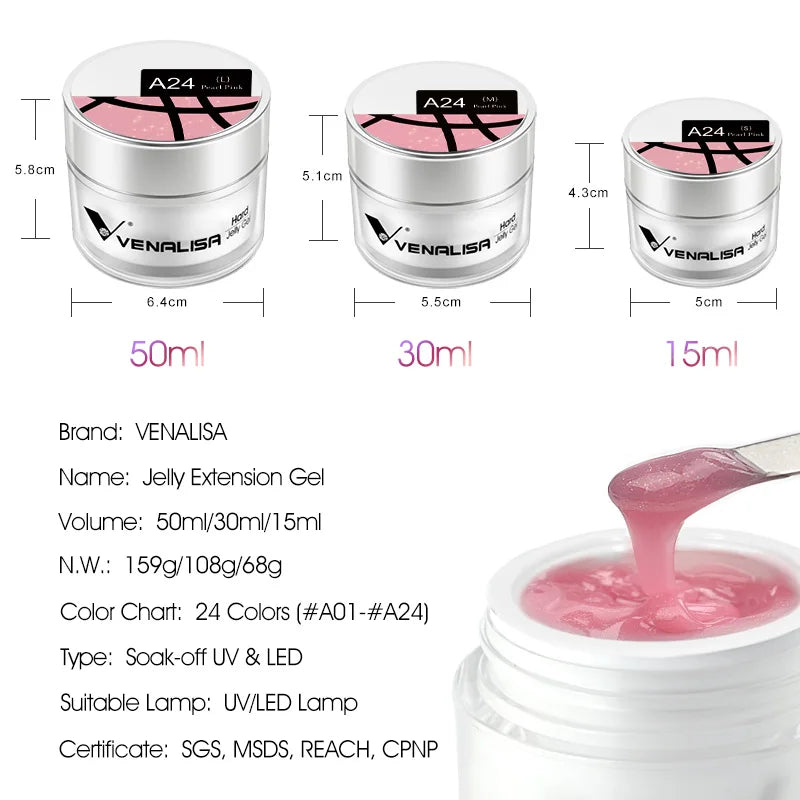 50ml TPO Free Jelly Nail Extension Gel Nail Builder French Nail Gum Venalisa Clear Natural Color Soak Off UV Construction Gel