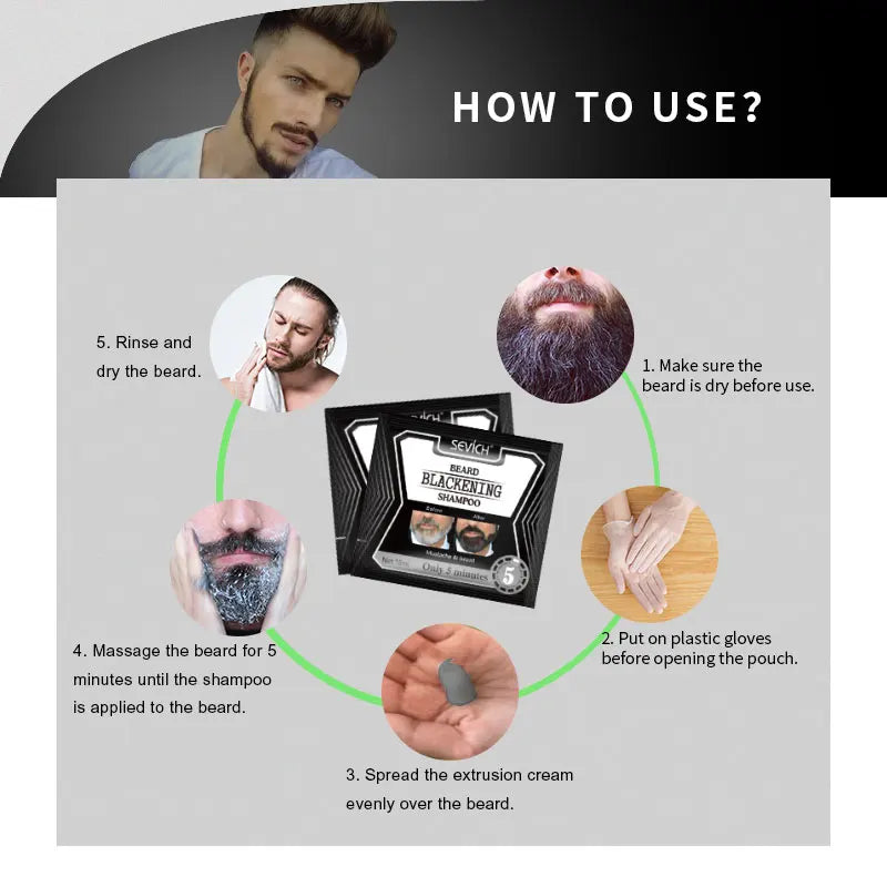 5-20PCS Natural Hair Dye Black Beard Shampoo Beard Paint Men Beard Coloring Dye 5 Minutes Temporary Blackening Moustache Shampoo
