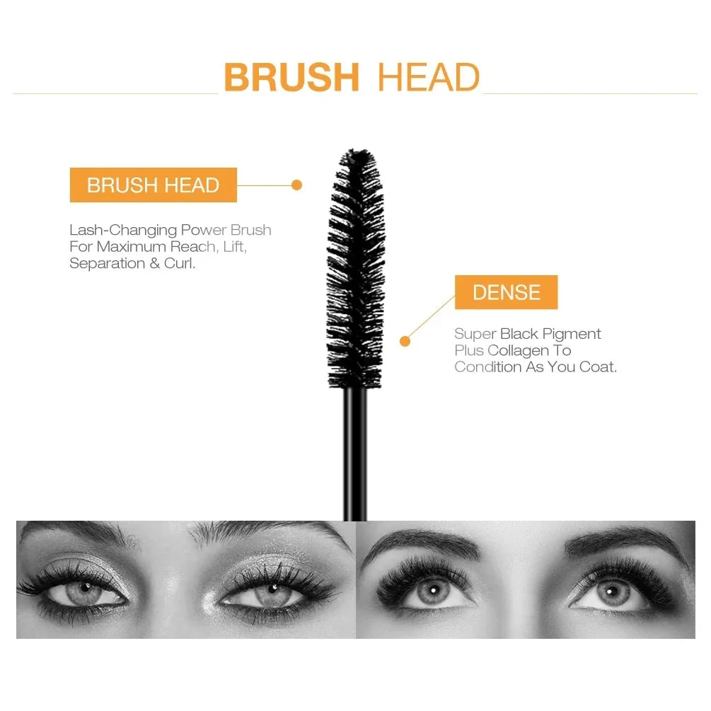 2pcs/set Black Mascara Beauty Makeup 4D Curling Lash Eyelash Extension Waterproof Liquid Volume Mascara Long-wearing Cosmetic