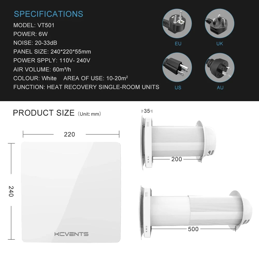 Decentralized Ventilation With Heat Recovery Unit Air Recuperator For Sigle Room Fresh Air
