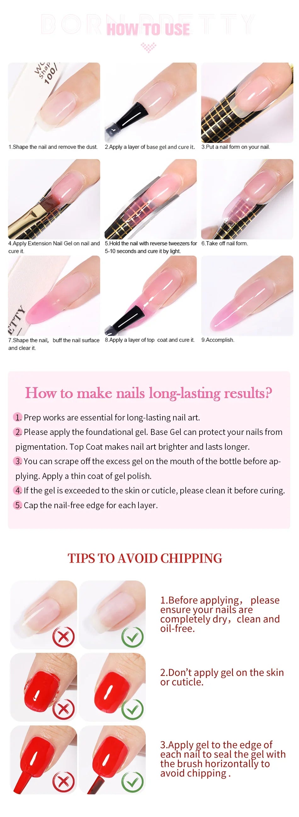 BORN PRETTY 225g Nail Extension Gel Jelly White Pink Clear Gel Nail Polish Quick Extending UV Nail Hard Gels Soak Off Gel Varnis