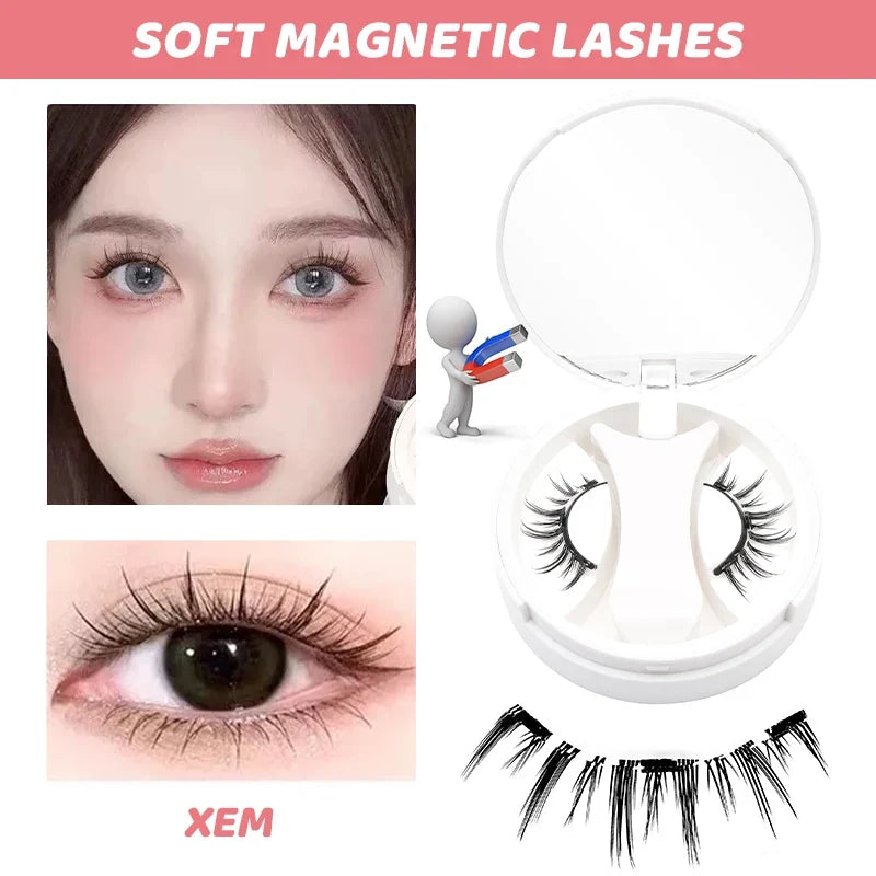 3D Magnetic Eyelashes Kit Reusable Natural Magnetic False Eyelashes Set No Glue Needed Magnet Lashes with Applicator Magnetic