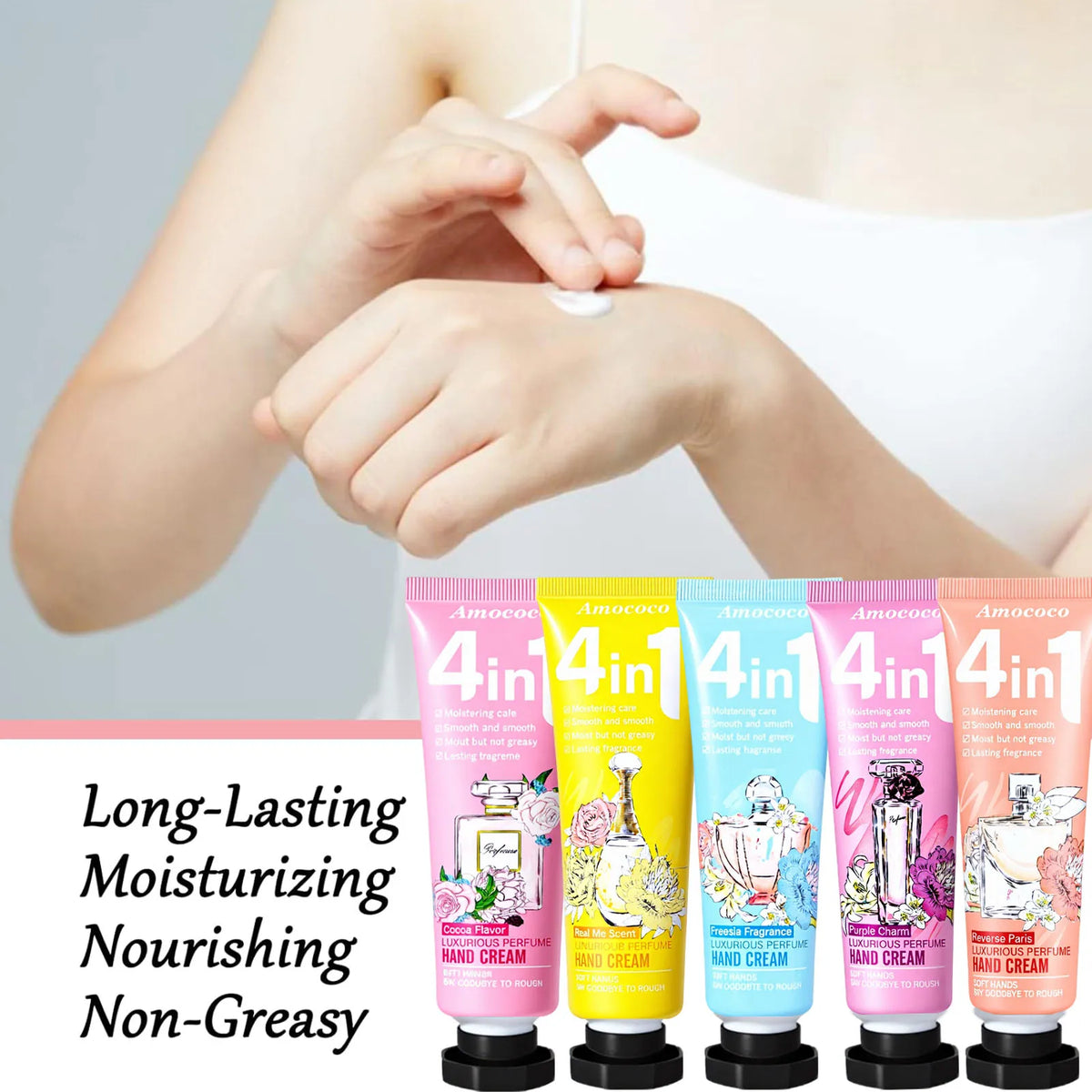 Amococo  2 Pack 4In1 Luxury Perfume Hand Cream Set Moisturizing Hand Lotion Gift Box for Women Travel Size Hand Care Kit