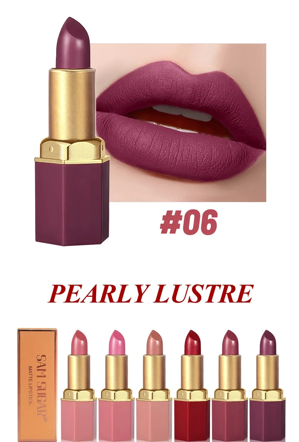 6 Colors Gold Bar Lipstick Diamond Pearlescent Glitter High Shine Non Sticky Long Lasting Pink Lips Makeup