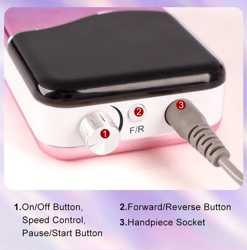 Coreless Motor Handle 35000RPM Portable Professional Nail Drill with Desktop Base 35K Cordless Battery Wireless Powerful Wave