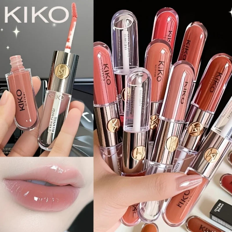 KIKO 3D Double Headed Lipstick Transparent Mirror Lip Gloss Non Fading Oil Sexy Rich Lip Gloss Milk Tea Bean Paste Naked Makeup