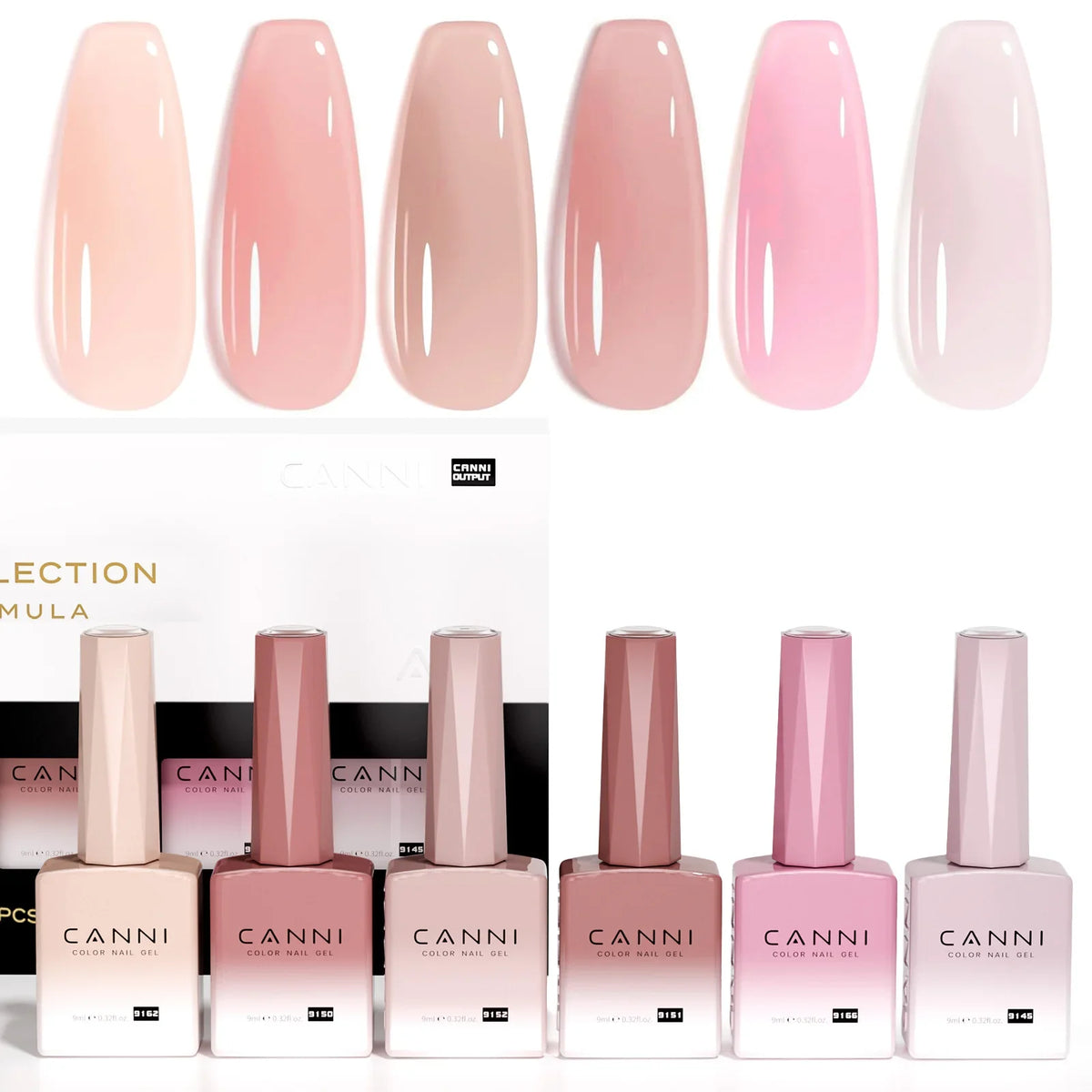 6pcs/kit CANNI Gel Nail Polish TPO FREE Nails Semi Transparent Jelly Pink Collection Soak Off UV LED Gel Diamond Top Coat Set