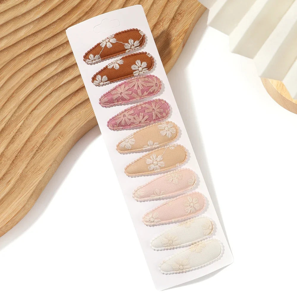 10Pcs/Lot Fresh Print Cotton Alloy Hair Clips for Kids Fabric Plaid BB Hairpins Girl Hairgripe Headwear Baby Hair Accessories