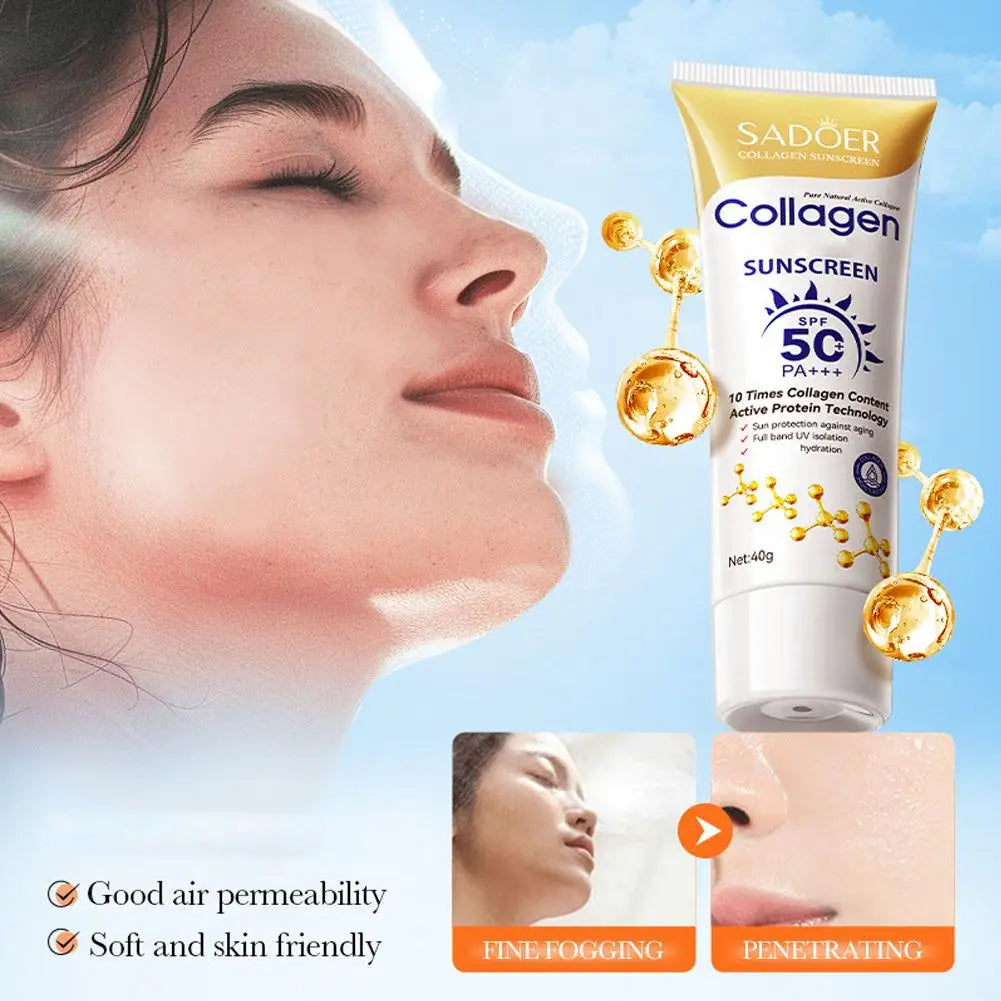 Collagen Sunscreen For Face Body SPF50+ Sun Protection UV Isolation Active Protein Sunblock Long Lasting Non-Greasy Skincare 40g