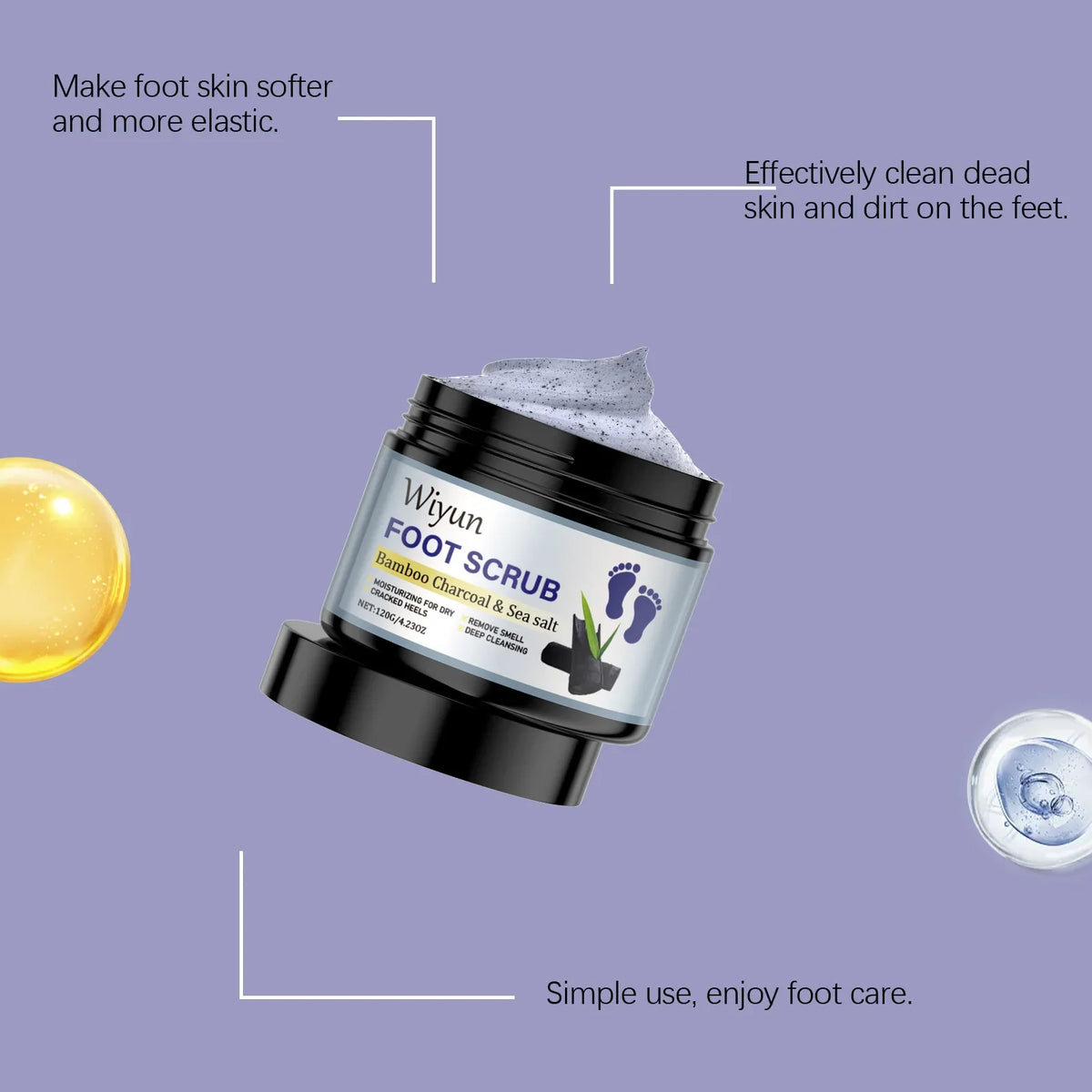 Exfoliating Foot Scrub with Bamboo Charcoal Sea Salt Dead Skin Removal Soften Feet Skin Deep Cleansing Feet Smoothing Care