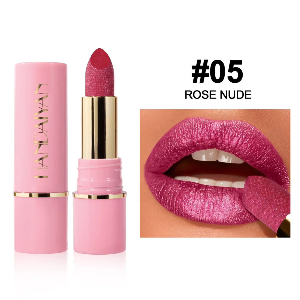 8 Colors Glitter Diamond Lipstick Long-Lasting Pink Brown Pearlescent Metallic Purple Sparkling Lipstick Makeup Cosmetic