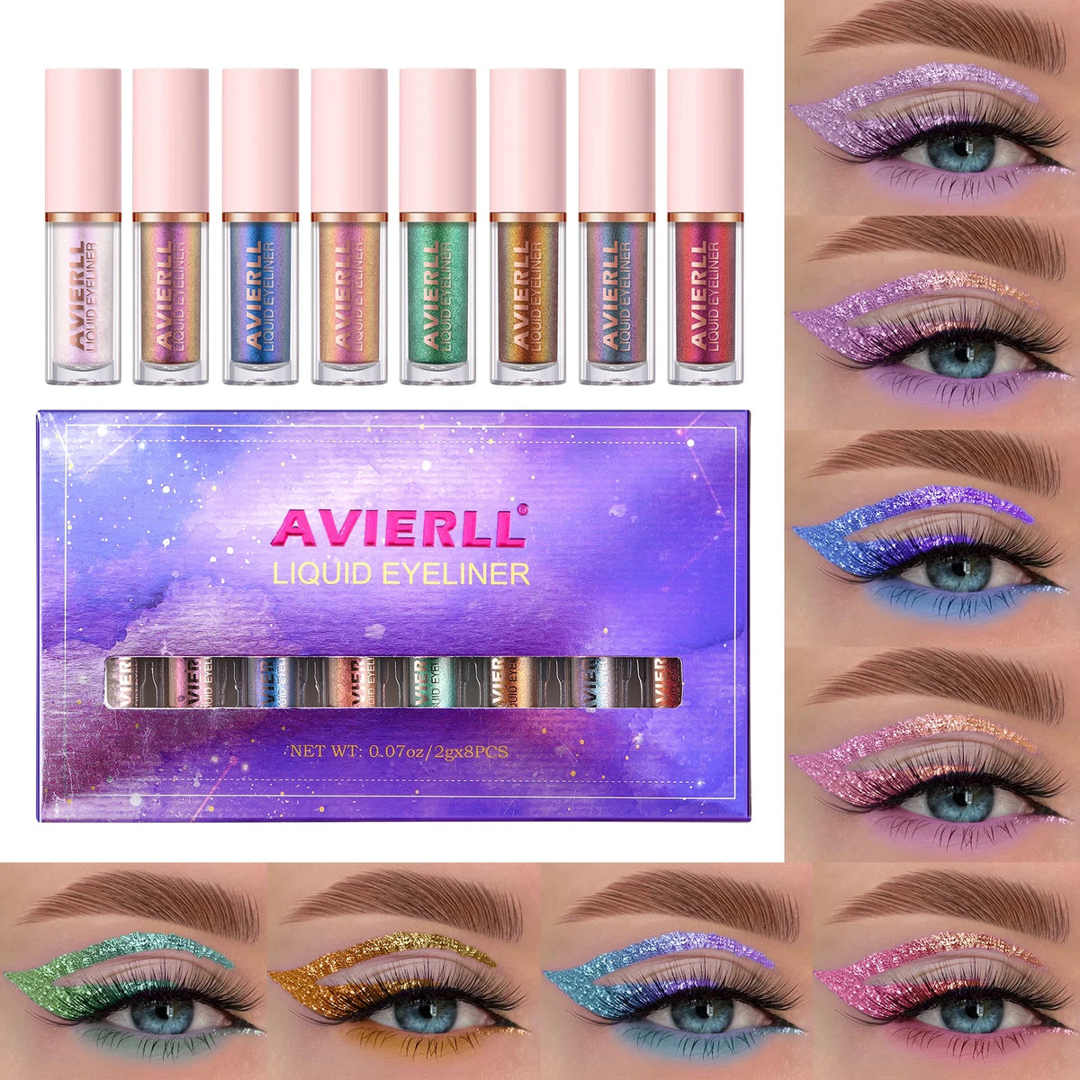 Chameleon Eyeliner Set, 8 Colors, Long-lasting Waterproof  Glitter Liquid Eyeshadow, No Smudging, Fast-drying, Eye Makeup Gift