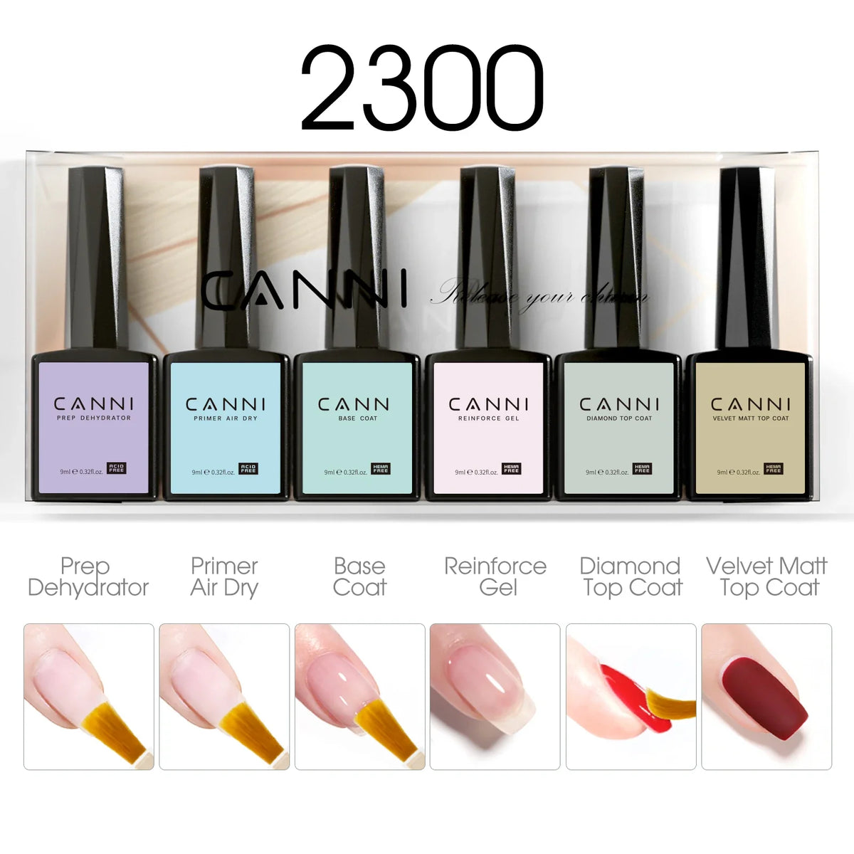 9ml CANNI CC8 HEMA FREE Nail Gel Polish Kit Nail Manicure Full Coverage Solid Color Summer Nails Soak off UV LED Nail Gel Set