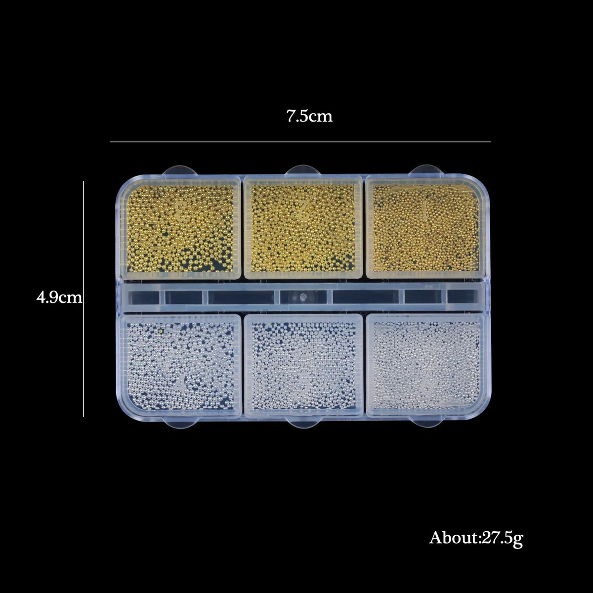 6 Grids Silver Steel Micro Beads Nail Art Decoration, Mixed Sizes-0.6mm 0.8mm 1.0mm, Nail Rhinestones Caviar Beads Nail Supplies