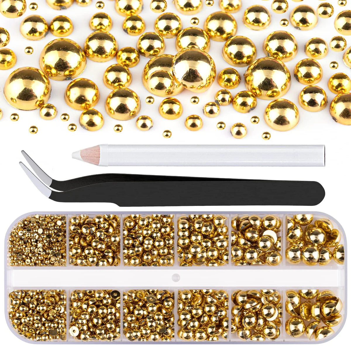 12 Grids Flatback Gold Silver Pearl Beads Nail Charms Round Caviar Ball For Nail Art Decorations 3D Nail Jewelry Rhinestones