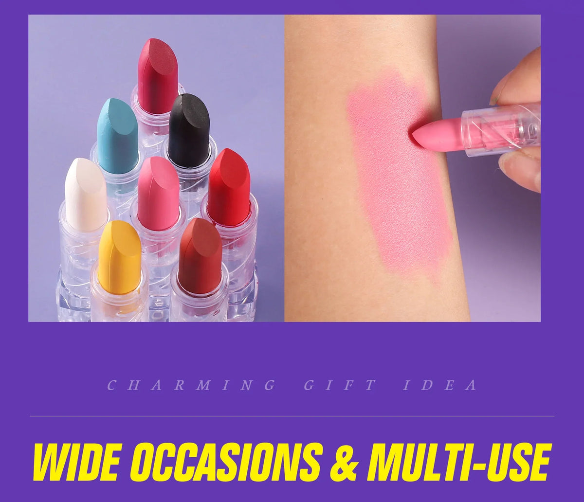 8PCS Halloween Matte Lipstick Set Dark Black Vampire Yellow Velvet Lipsticks for Face Body Painting Creative DIY Makeup Cosmetic
