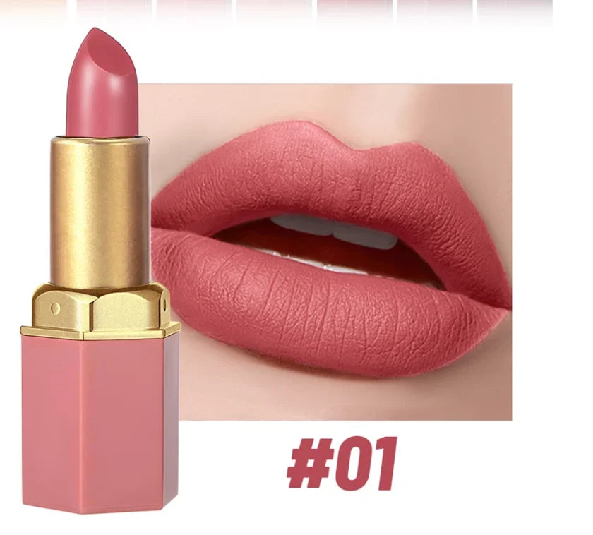 6 Colors Gold Bar Lipstick Diamond Pearlescent Glitter High Shine Non Sticky Long Lasting Pink Lips Makeup
