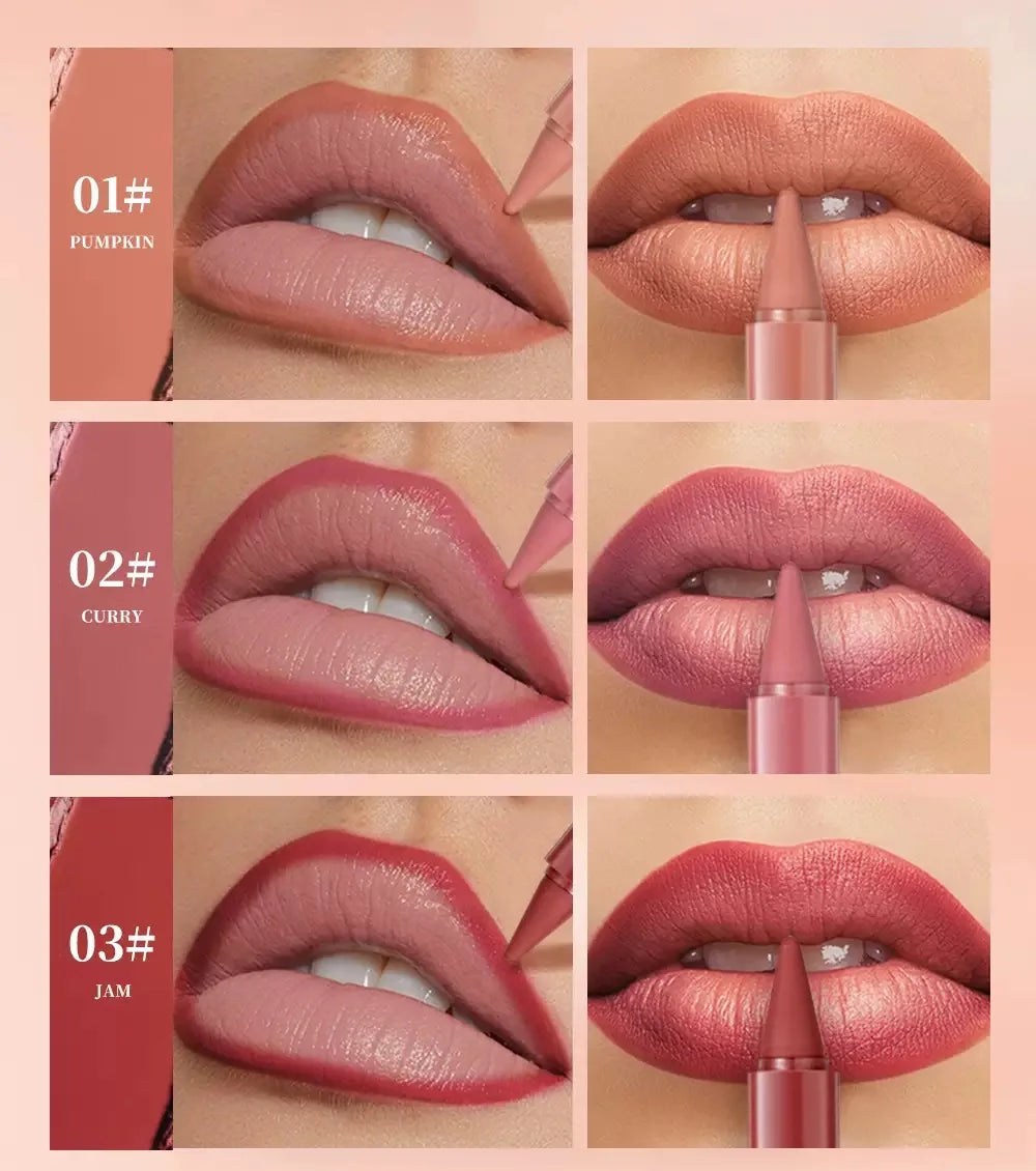 6-color mini lip liner and lipstick pencil, long-lasting waterproof 2-in-1 lip liner and lipstick, sexy matte finish.