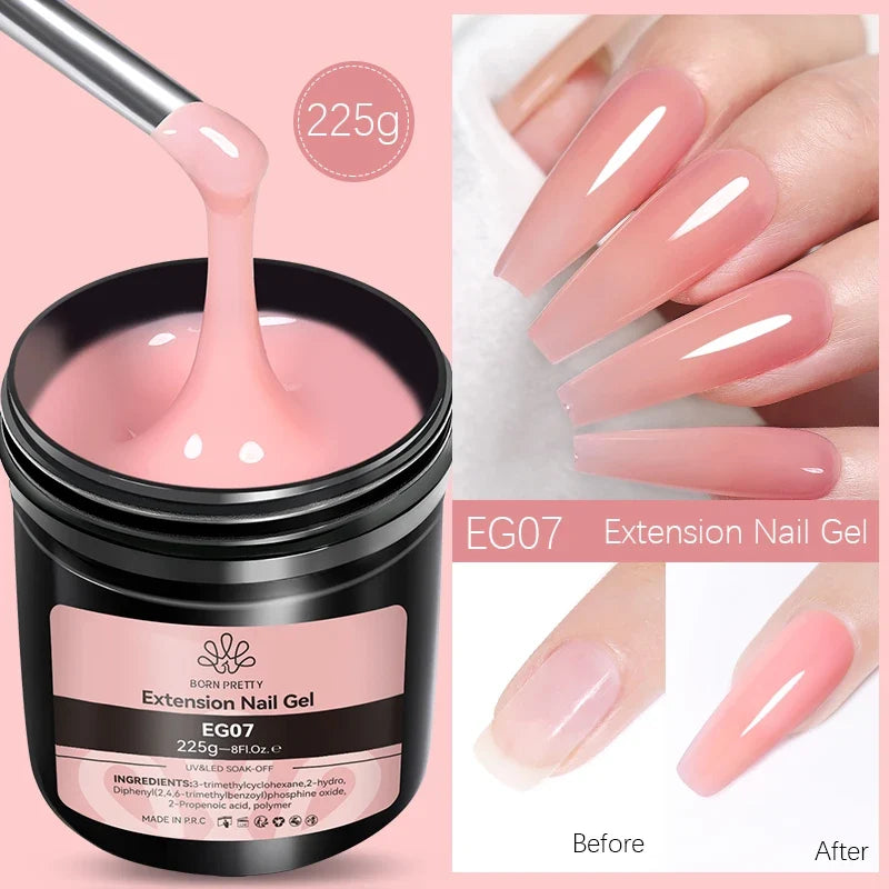 BORN PRETTY 225g Hard Gel For Nail Extension Milky White Nude Building Constructor Gel Self Leveling Reinforcement Nail Gels