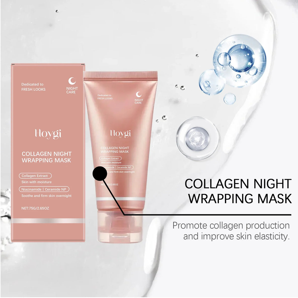 HOYGI Collagen Overnight Wrapping Peel Off Facial Mask Deeply Hydrates Night Care Mask Cream Moisturize Deep Pore Cleansing Mask