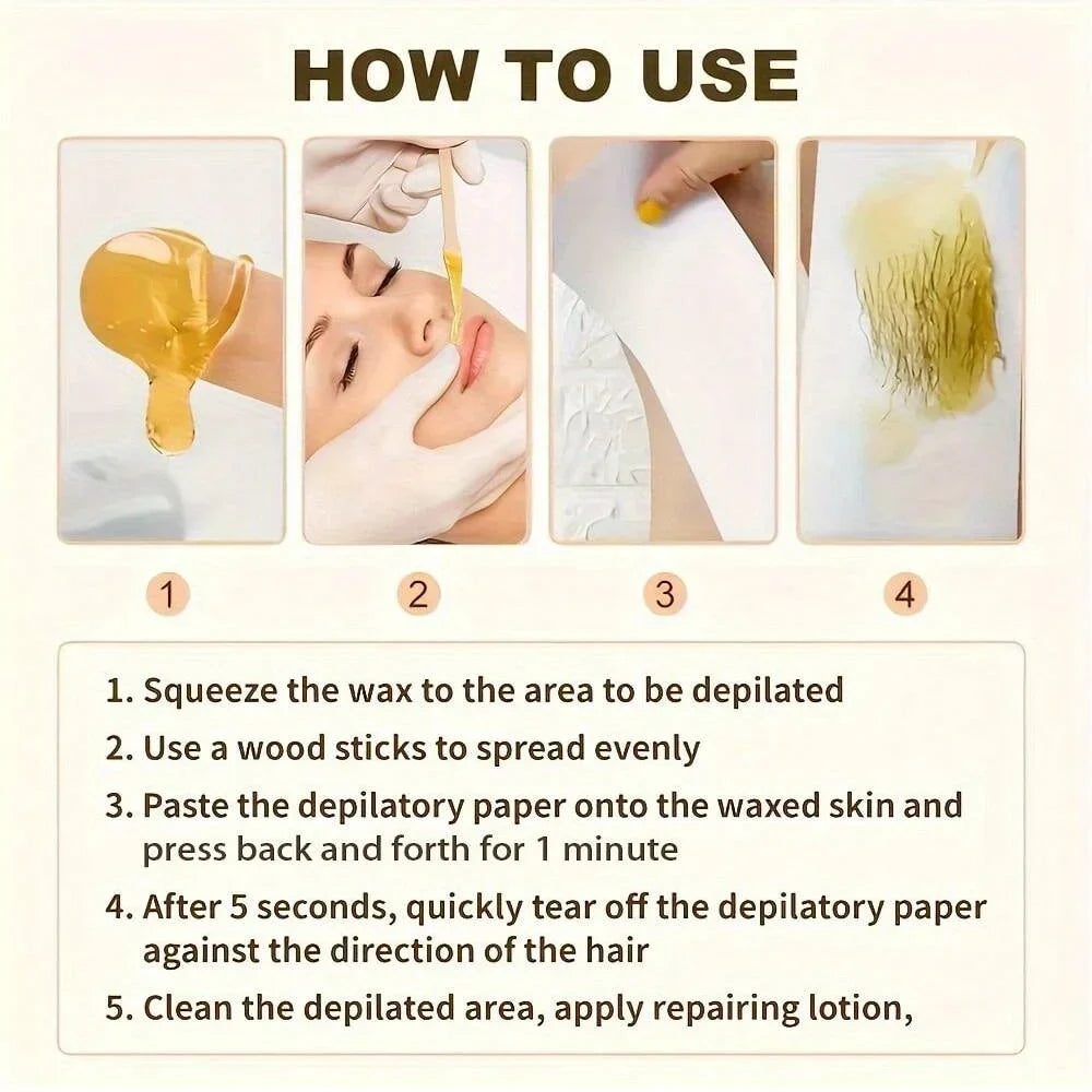 60g Sugar Wax Kit, Eyebrow Waxing Set, Travel & Home Use Sugar Wax Kit for Women's Eyebrows, Face and Upper Lip Hair Removal