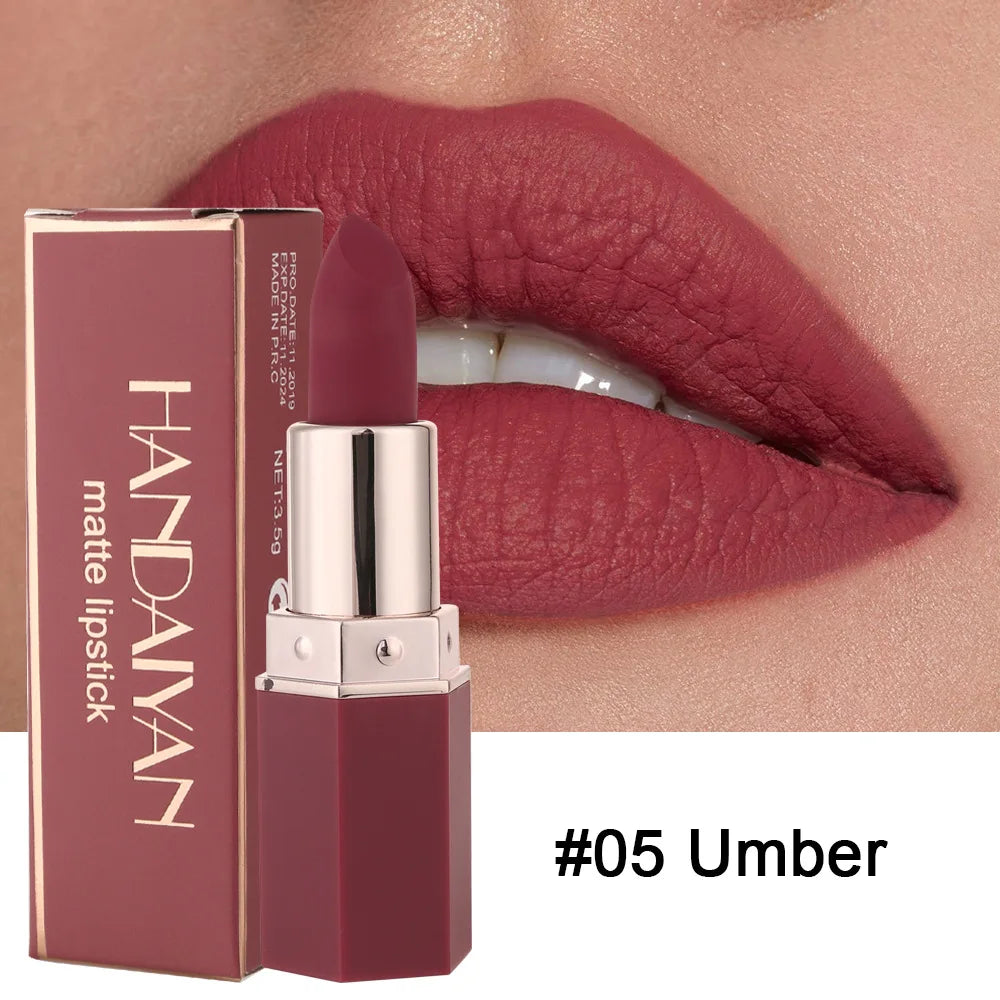 Handaiyan 6 Colors Matte Waterproof Velvet Nude Lipstick Sexy Red Brown Pigments Makeup Long Lasting Lipstick Woman