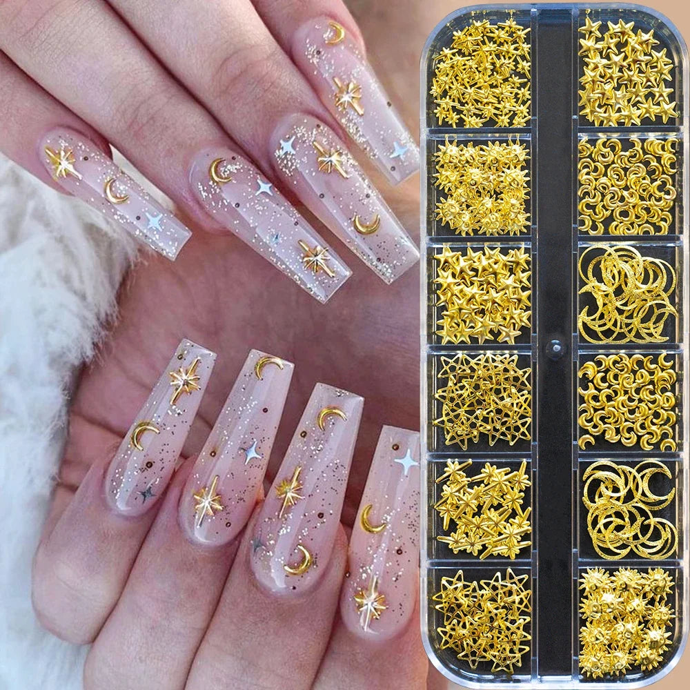 12 Grids Flatback Gold Silver Pearl Beads Nail Charms Round Caviar Ball For Nail Art Decorations 3D Nail Jewelry Rhinestones