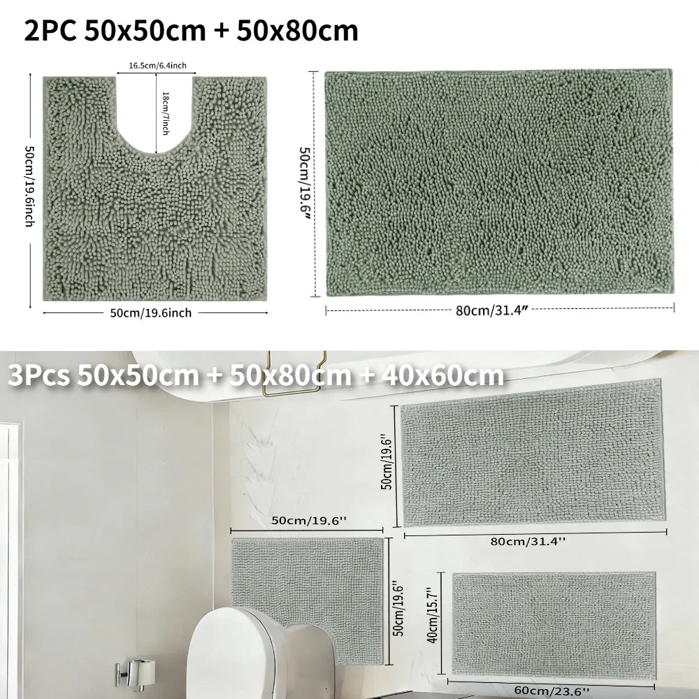 Chenille Bath Mat Non-Slip Super Absorbent Bathroom Mat Soft Fluffy Bath Rugs for Bathroom Machine Washable Bathroom Floor Mats